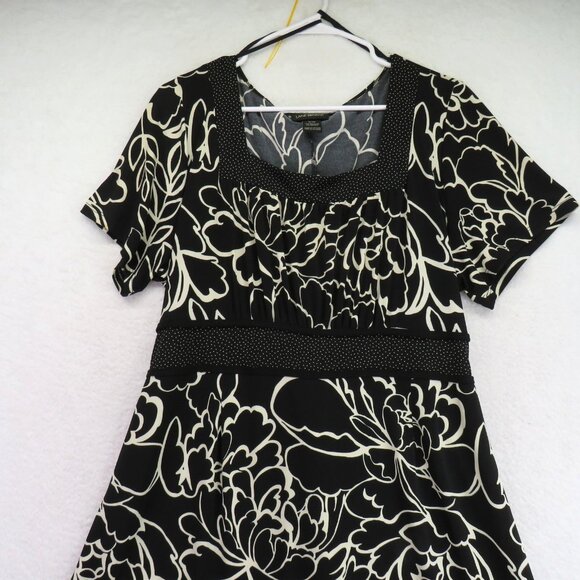 Lane Bryant Dress Womens 18/20 Black Floral A-Line Polka Dot Trim Stretch - Picture 2 of 8